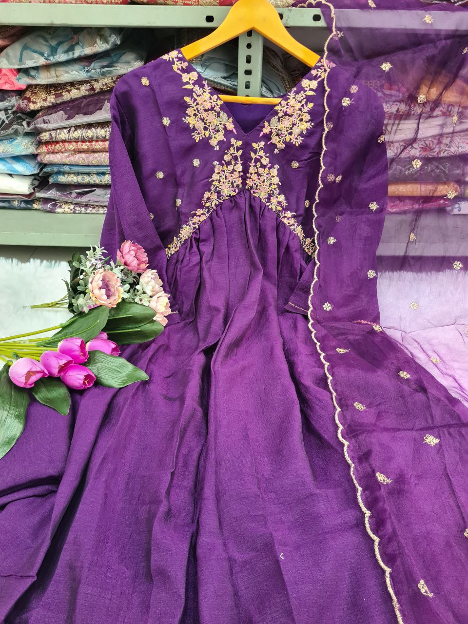Beautiful Purple Party Wear 3 Piece Women Kurta Suit mahezon