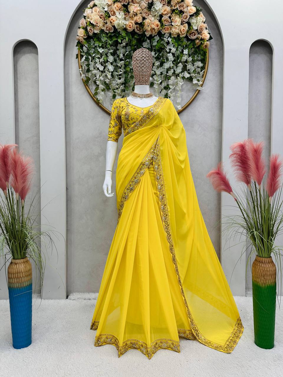 Designer Yellow Wedding Saree mahezon