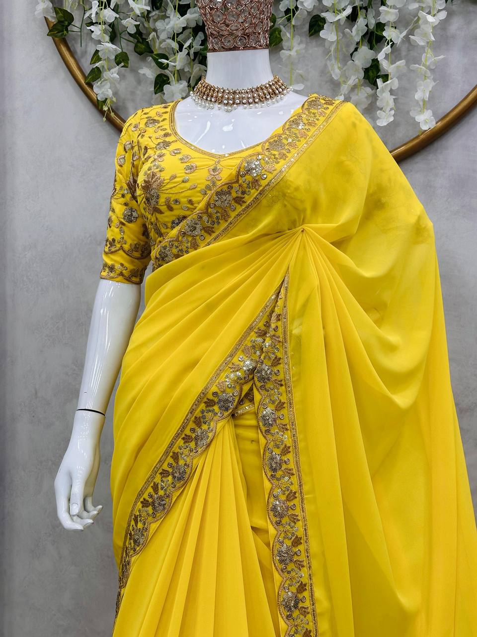 Designer Yellow Wedding Saree mahezon