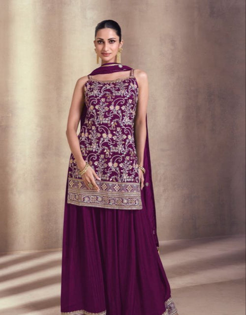 Load image into Gallery viewer, Embroidery Sequence Georgette Women Top Plazo Suit mahezon
