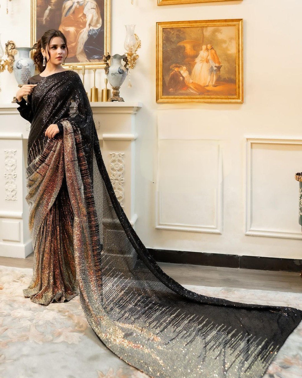 Party Wear Women Embroidery Sequins Saree mahezon