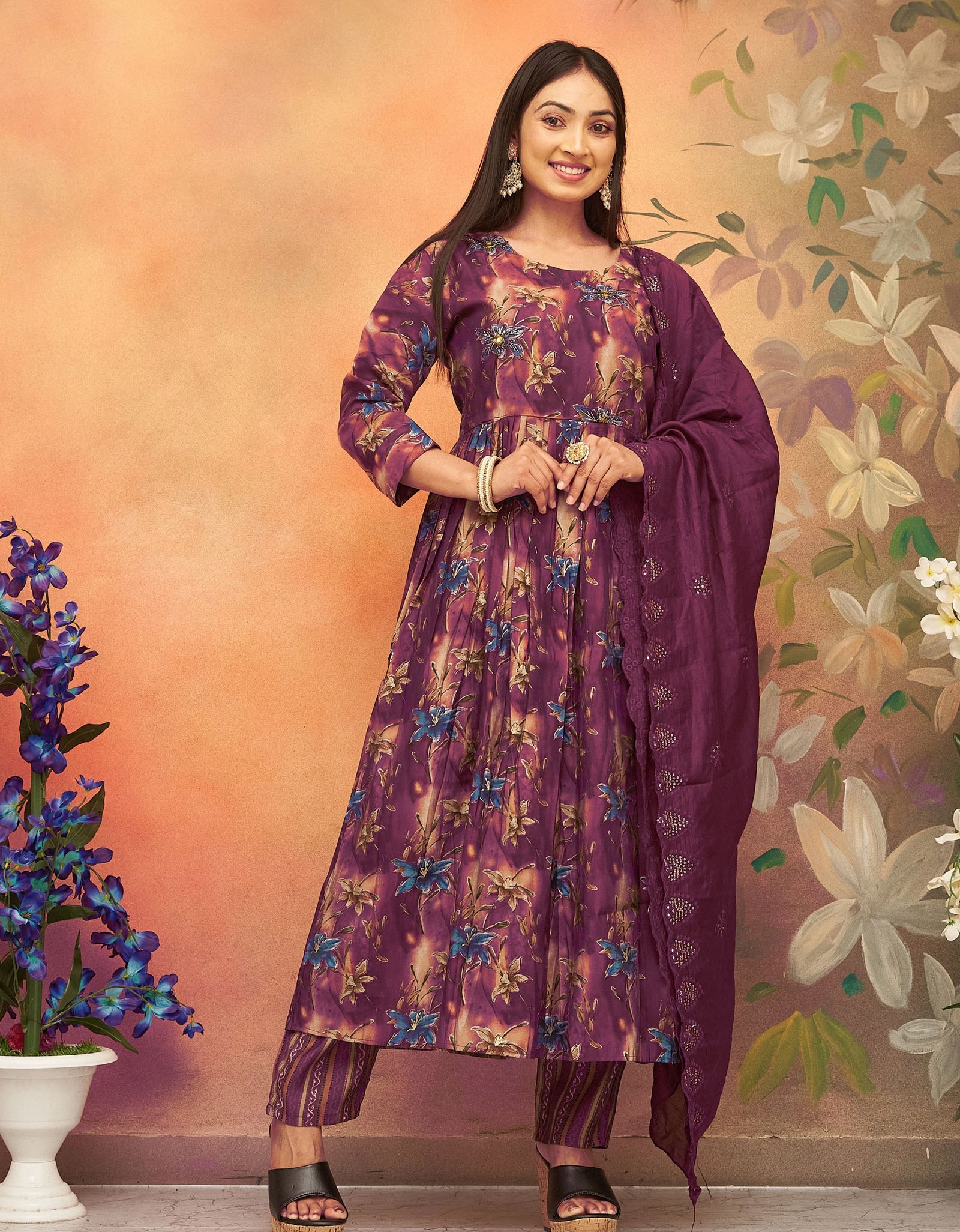 Purple Party wear Chanderi Women Kurta suit mahezon