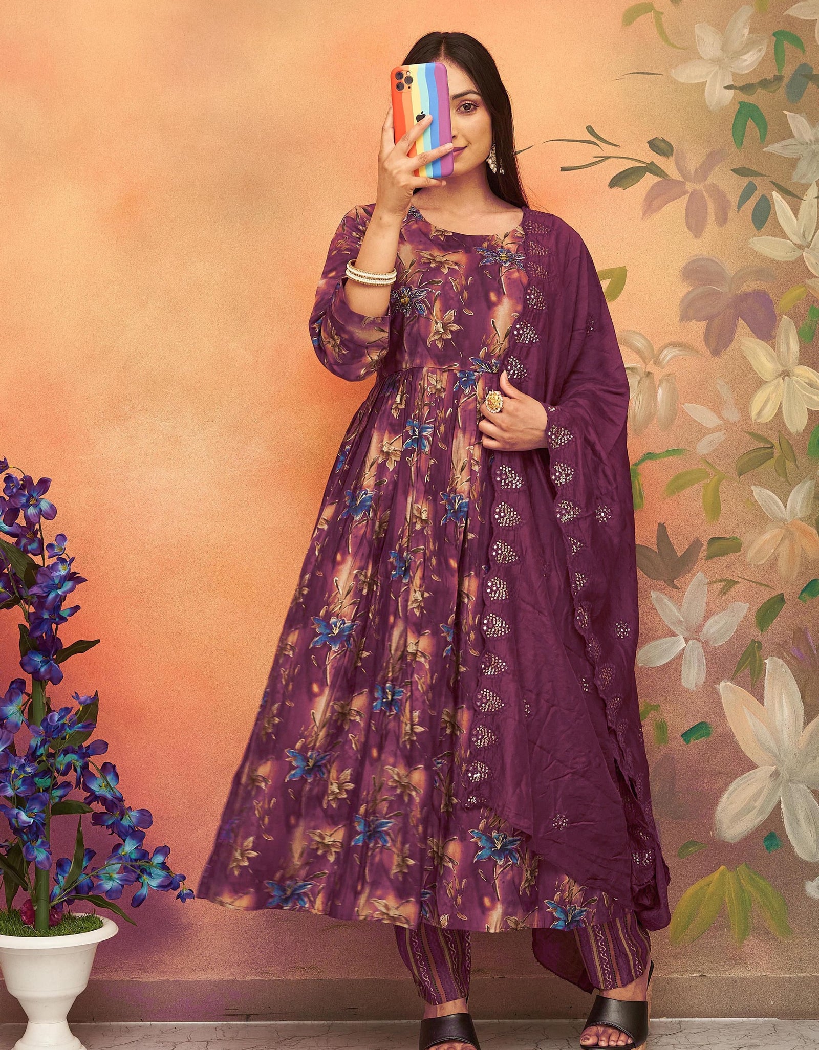 Purple Party wear Chanderi Women Kurta suit mahezon