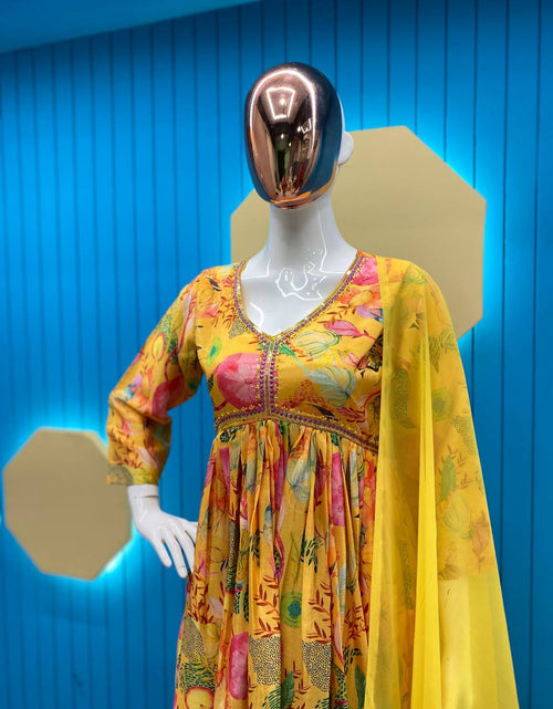 Load image into Gallery viewer, Party Wear Yellow Women Gown Pant with Dupatta Suit mahezon
