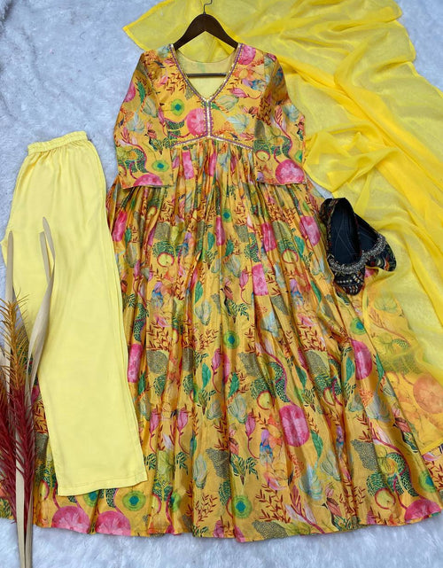 Load image into Gallery viewer, Party Wear Yellow Women Gown Pant with Dupatta Suit mahezon
