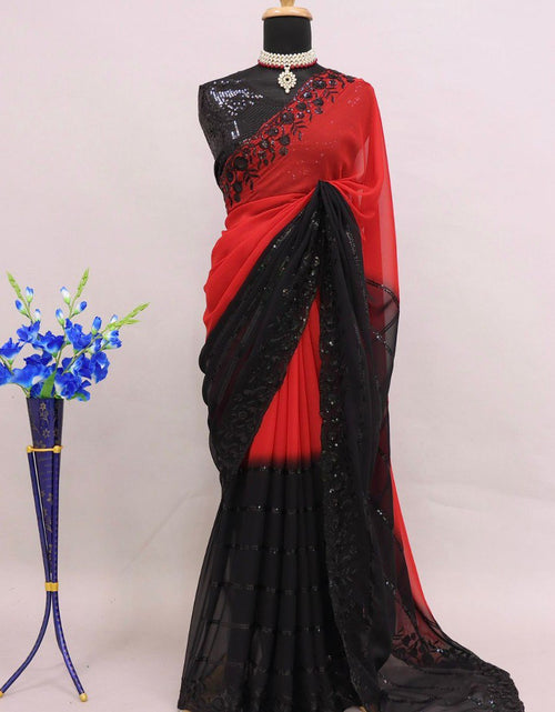 Load image into Gallery viewer, Embroidery Party wear Sequins Black Women Saree mahezon
