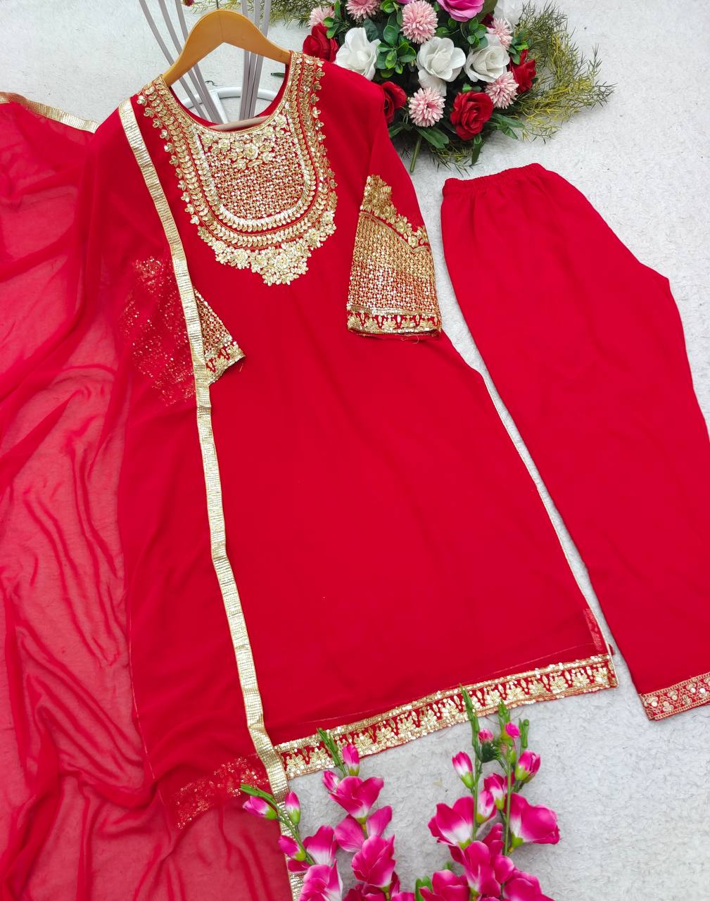 Red Party wear Sequins Women Suit mahezon