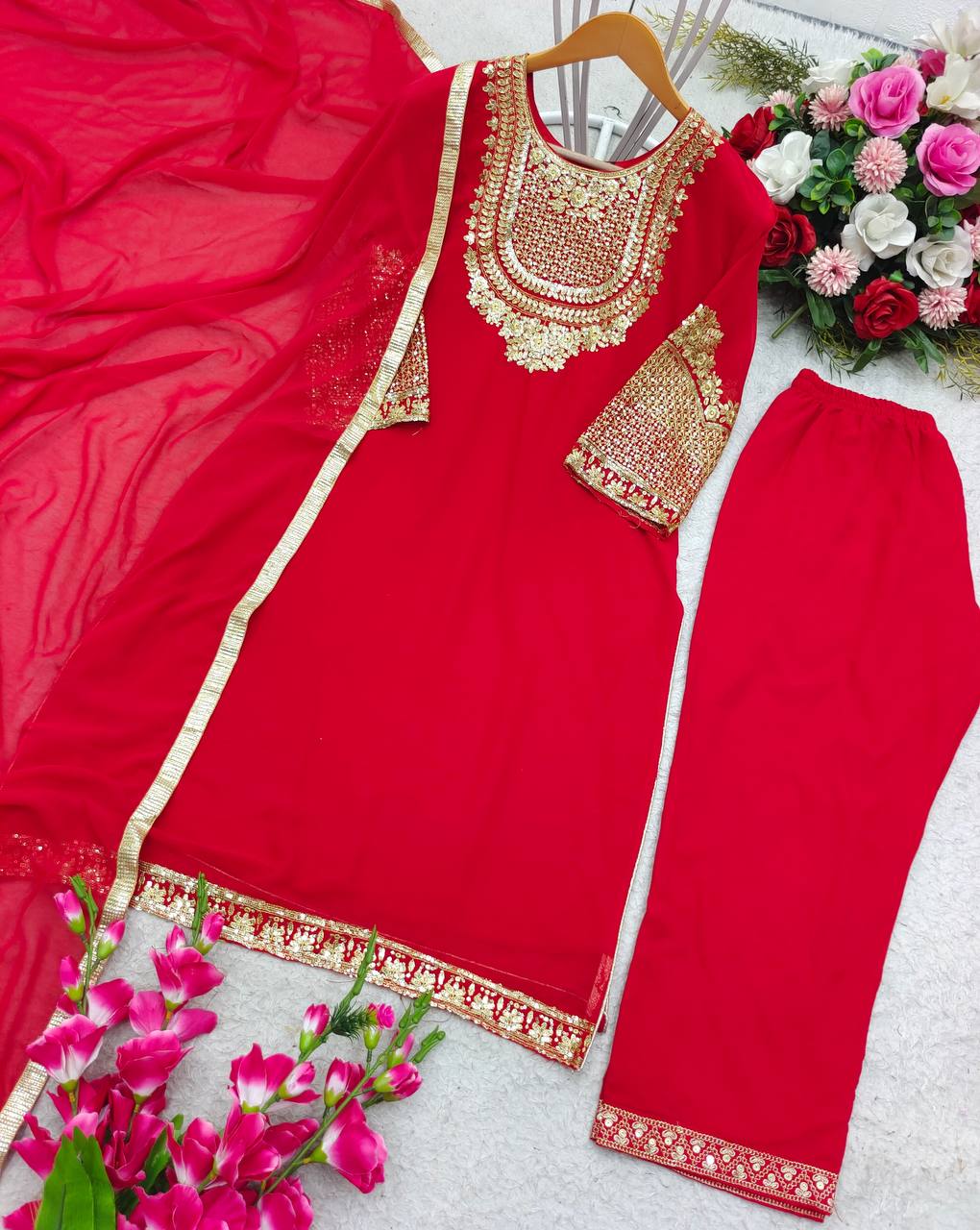 Red Party wear Sequins Women Suit mahezon