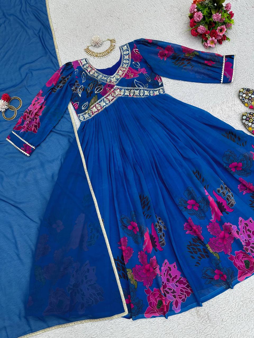Party wear Blue Designer Sequin Women Kurta Suit mahezon