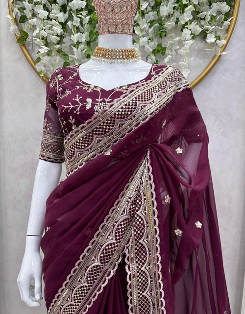 Load image into Gallery viewer, Designer Party Wear Wine Women&#39;s Saree mahezon
