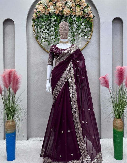 Load image into Gallery viewer, Designer Party Wear Wine Women&#39;s Saree mahezon
