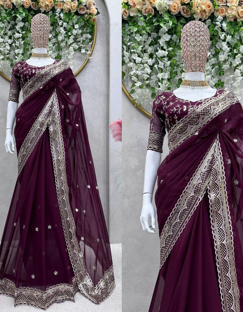 Load image into Gallery viewer, Designer Party Wear Wine Women&#39;s Saree mahezon
