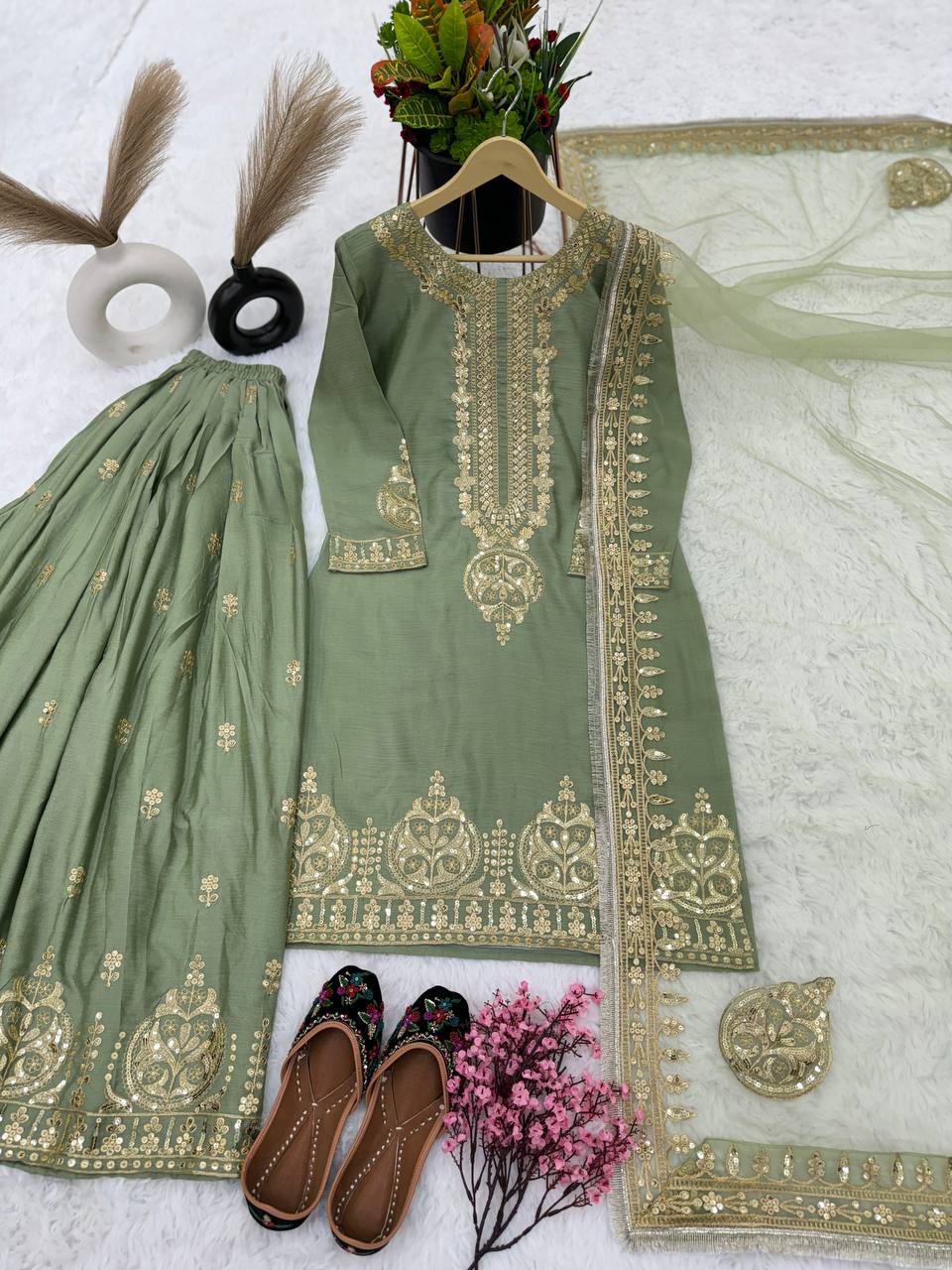 Party wear Ready to wear Green Women's Kurta Suit mahezon