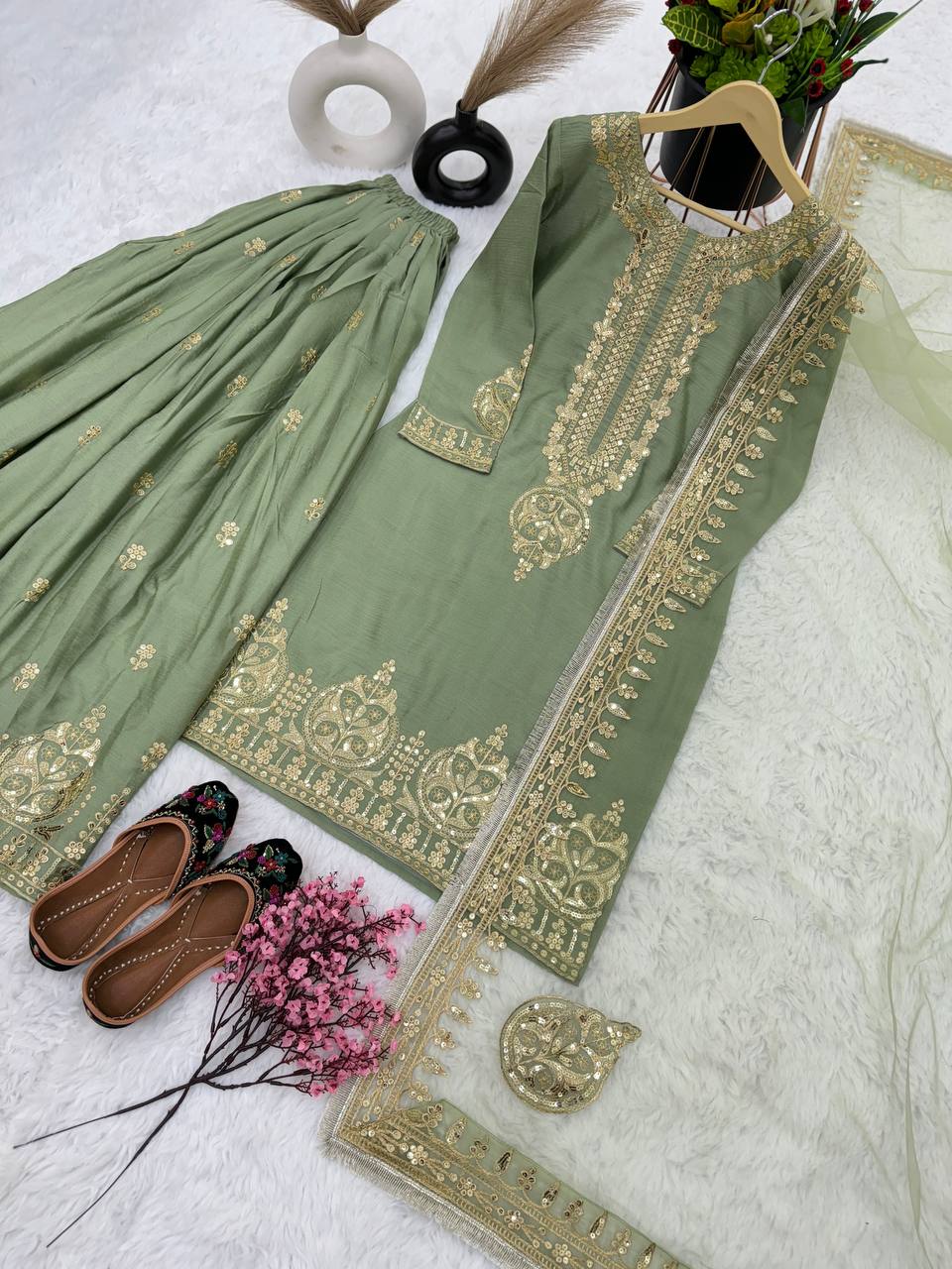 Party wear Ready to wear Green Women's Kurta Suit mahezon