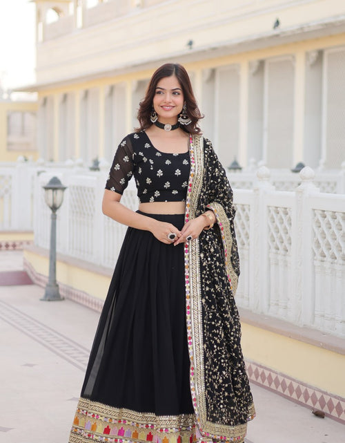 Load image into Gallery viewer, Embroidery Party wear Black Women&#39;s Lehenga Blouse Dupatta Suit mahezon
