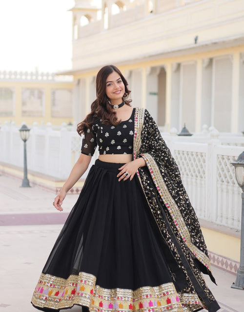 Load image into Gallery viewer, Embroidery Party wear Black Women&#39;s Lehenga Blouse Dupatta Suit mahezon
