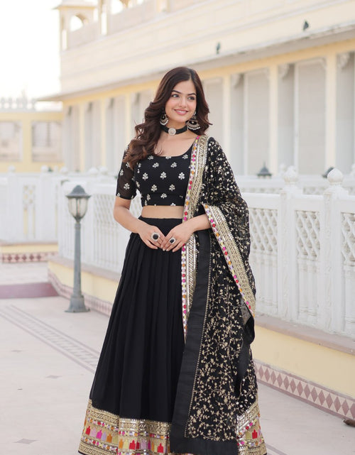 Load image into Gallery viewer, Embroidery Party wear Black Women&#39;s Lehenga Blouse Dupatta Suit mahezon
