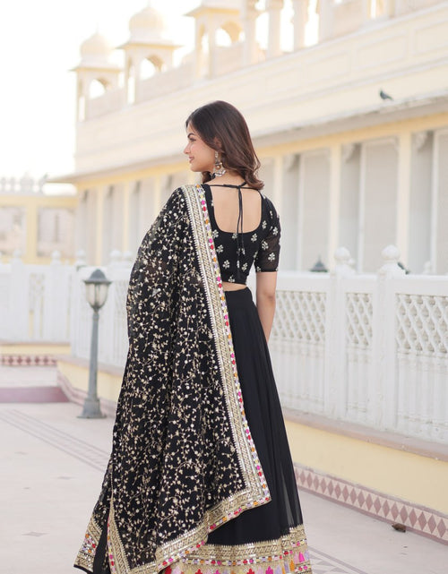 Load image into Gallery viewer, Embroidery Party wear Black Women&#39;s Lehenga Blouse Dupatta Suit mahezon
