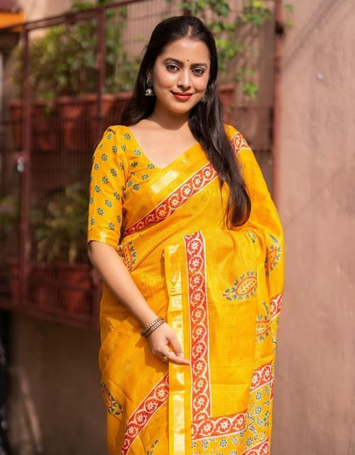 Load image into Gallery viewer, Printed Kanchi Kota Yellow Party wear Women&#39;s Saree mahezon
