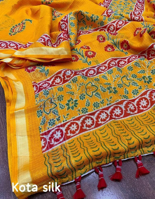 Load image into Gallery viewer, Printed Kanchi Kota Yellow Party wear Women&#39;s Saree mahezon
