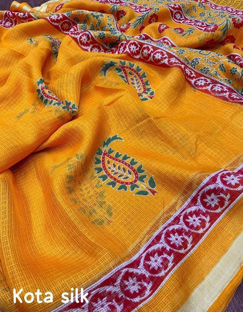 Load image into Gallery viewer, Printed Kanchi Kota Yellow Party wear Women&#39;s Saree mahezon
