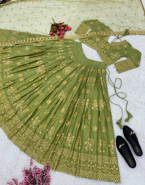 Load image into Gallery viewer, Embroidery Sequence Green Wedding Collection Lehenga Choli mahezon
