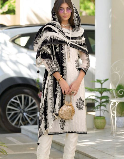 Load image into Gallery viewer, Black and White Top Pant Dupatta Women Kurta Suit mahezon
