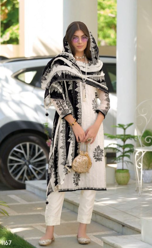 Black and White Top Pant Dupatta Women Kurta Suit mahezon