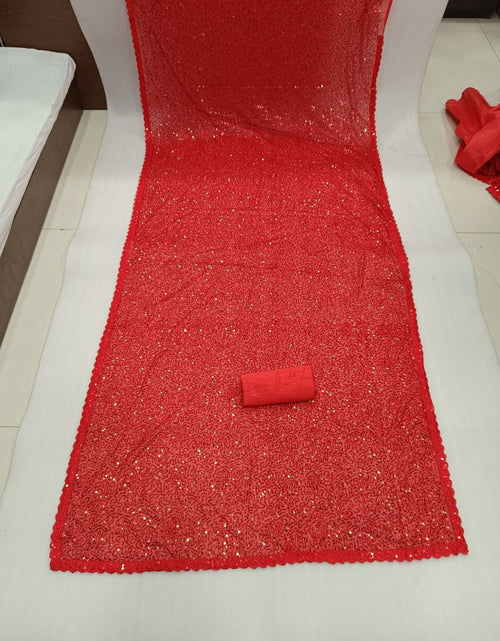 Load image into Gallery viewer, Embroidery Party Wear Women Red Sequin Saree mahezon
