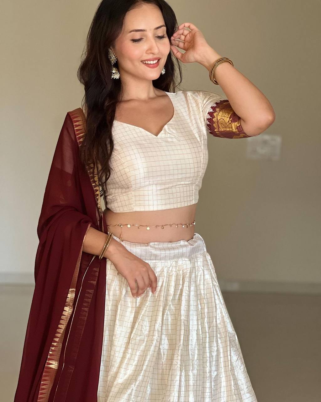 Women's Ready to Wear White Lehenga Choli Dupatta mahezon