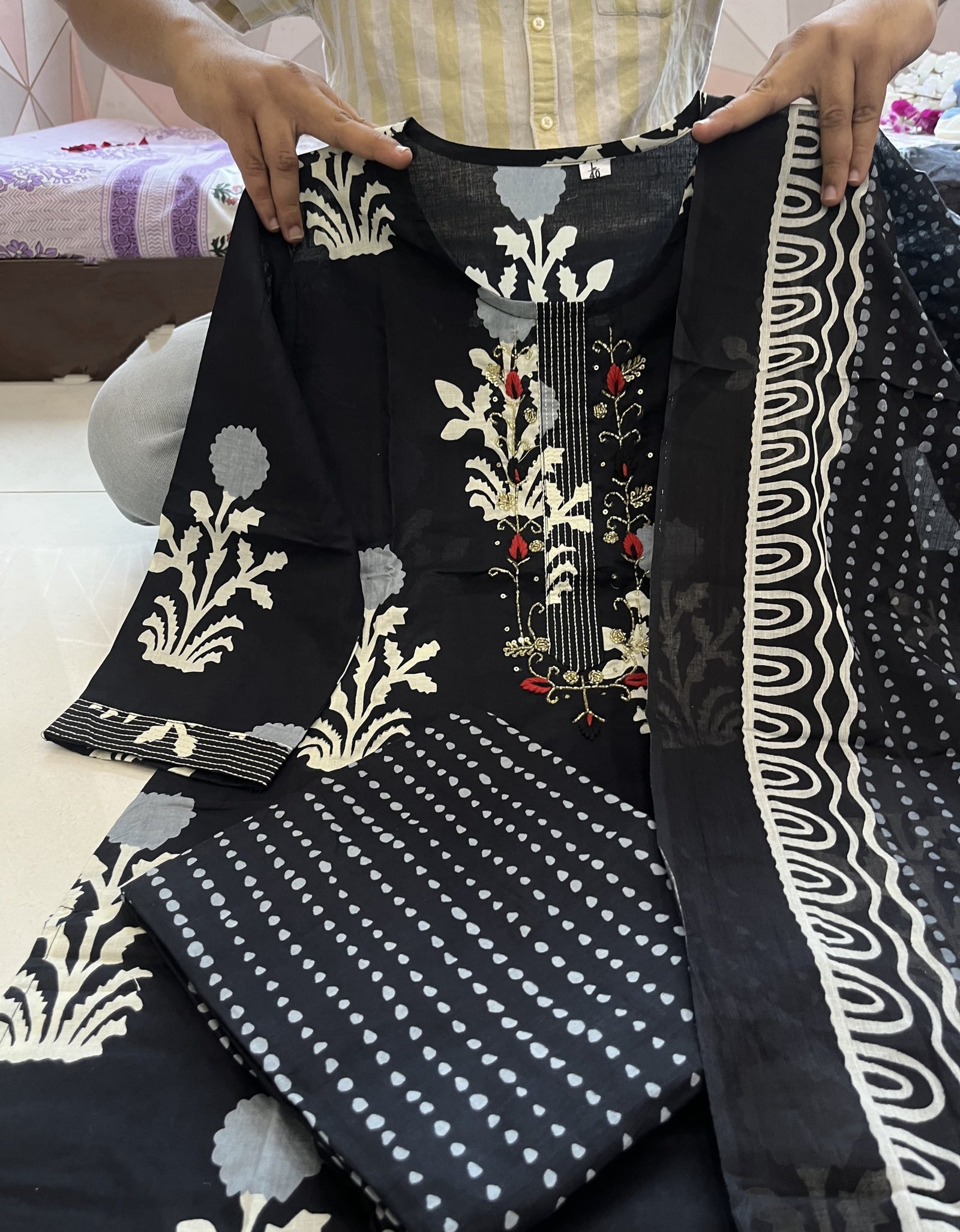 Women's Cotton Black Aline Kurta Suit mahezon