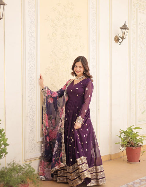 Load image into Gallery viewer, Women&#39;s Wine Gown Dupatta Set mahezon
