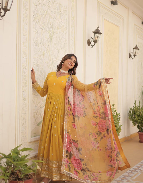 Load image into Gallery viewer, Women&#39;s Yellow Gown Dupatta Set mahezon
