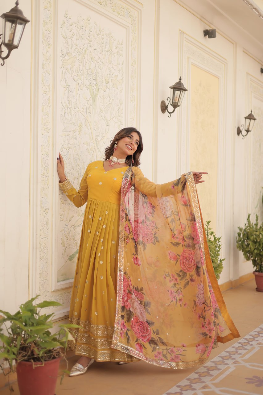 Women's Yellow Gown Dupatta Set mahezon