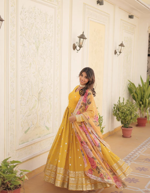 Load image into Gallery viewer, Women&#39;s Yellow Gown Dupatta Set mahezon
