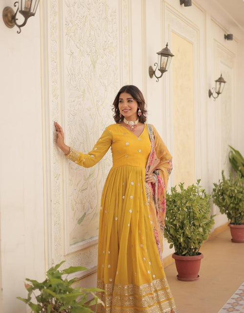 Load image into Gallery viewer, Women&#39;s Yellow Gown Dupatta Set mahezon
