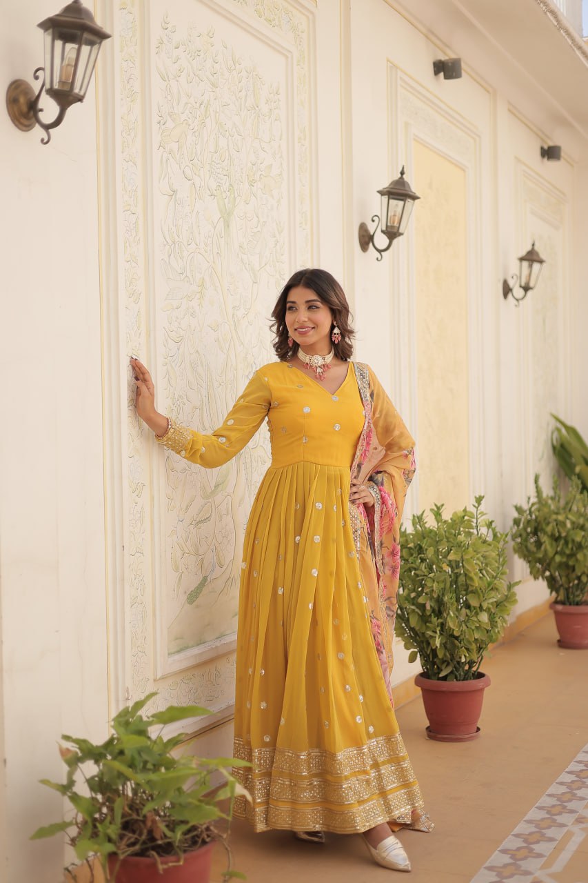 Women's Yellow Gown Dupatta Set mahezon