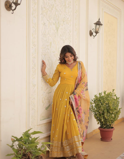 Load image into Gallery viewer, Women&#39;s Yellow Gown Dupatta Set mahezon
