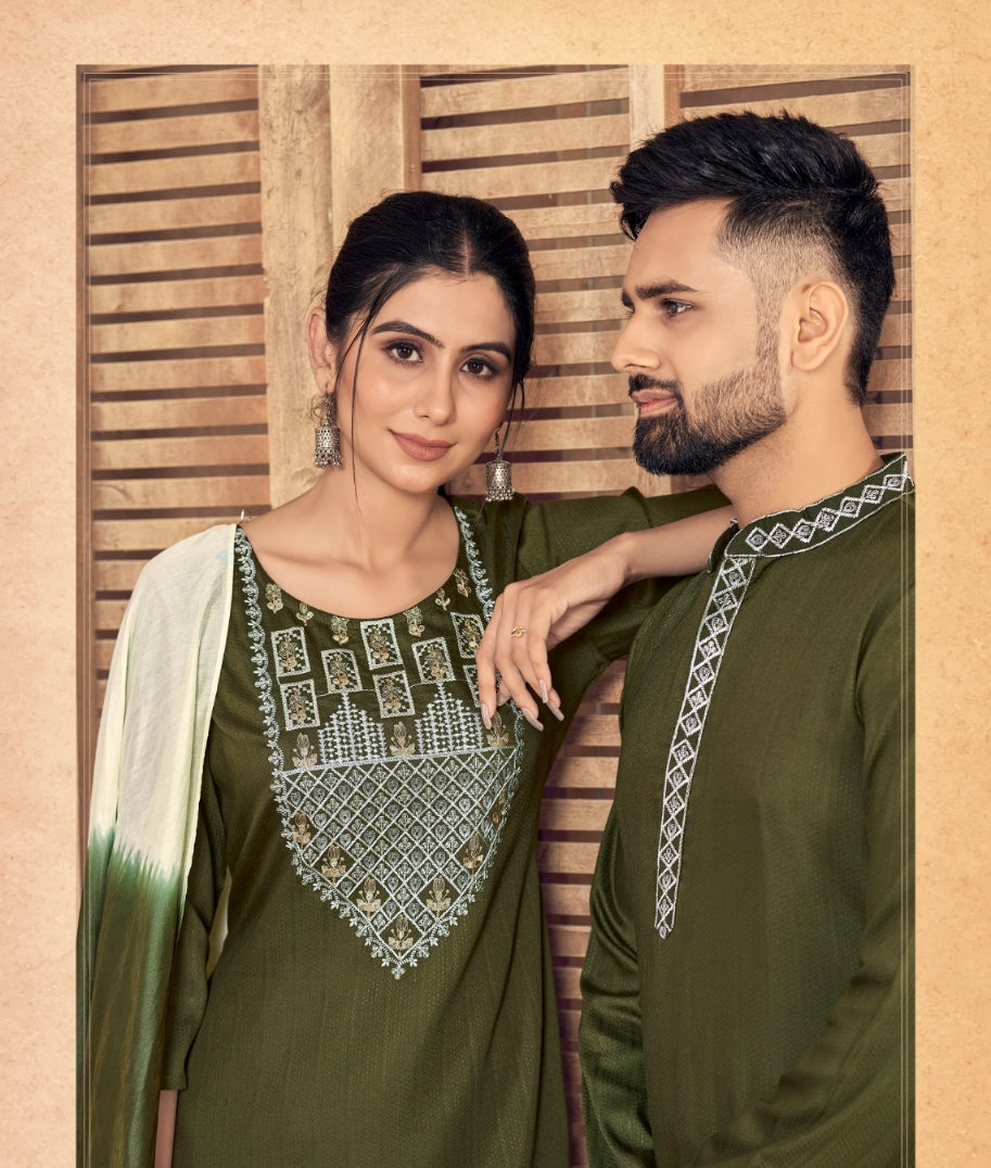 Beautiful Couple wear Green Same Matching Outfits Set mahezon