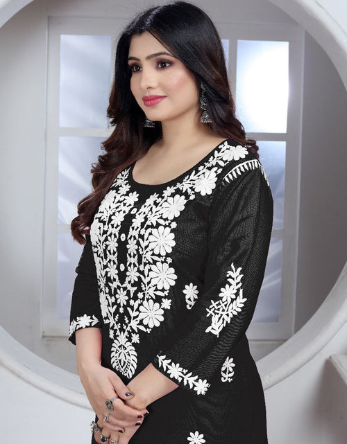 Load image into Gallery viewer, Women&#39;s Embroidery Black Lucknow Chikankari Kurta Pant Set mahezon
