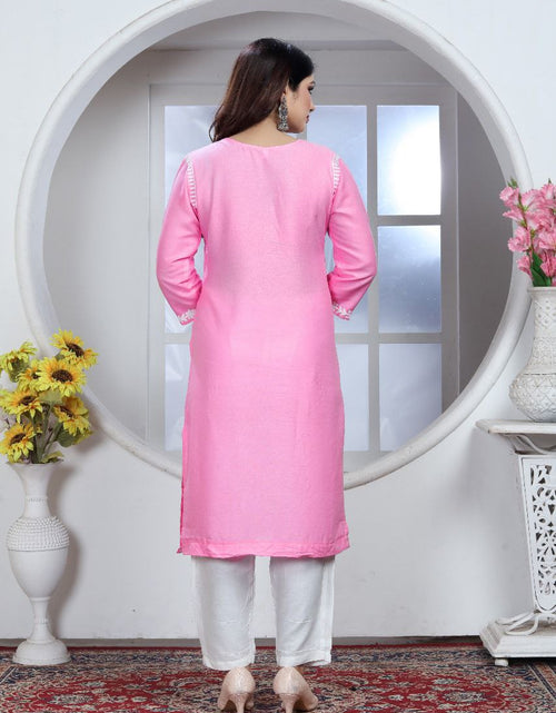 Load image into Gallery viewer, Women&#39;s Embroidery Pink Lucknow Chikankari Kurta Pant Set mahezon
