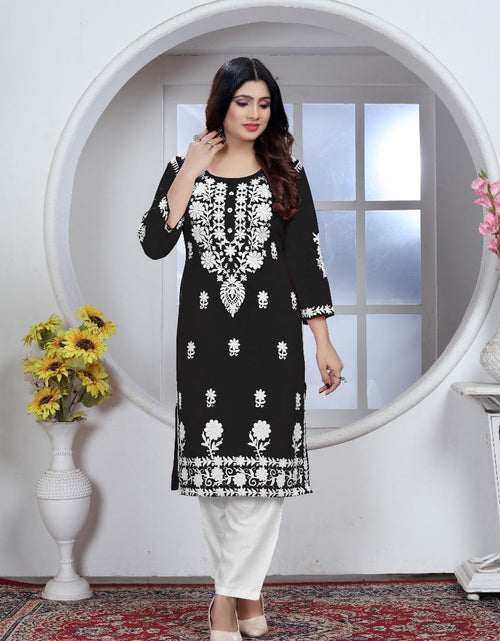 Load image into Gallery viewer, Women&#39;s Embroidery Black Lucknow Chikankari Kurta Pant Set mahezon
