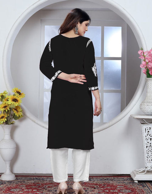 Load image into Gallery viewer, Women&#39;s Embroidery Black Lucknow Chikankari Kurta Pant Set mahezon
