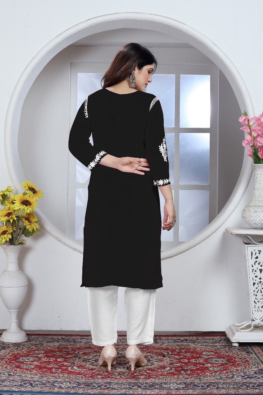 Women's Embroidery Black Lucknow Chikankari Kurta Pant Set mahezon