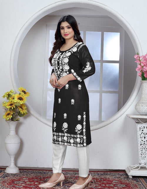 Load image into Gallery viewer, Women&#39;s Embroidery Black Lucknow Chikankari Kurta Pant Set mahezon
