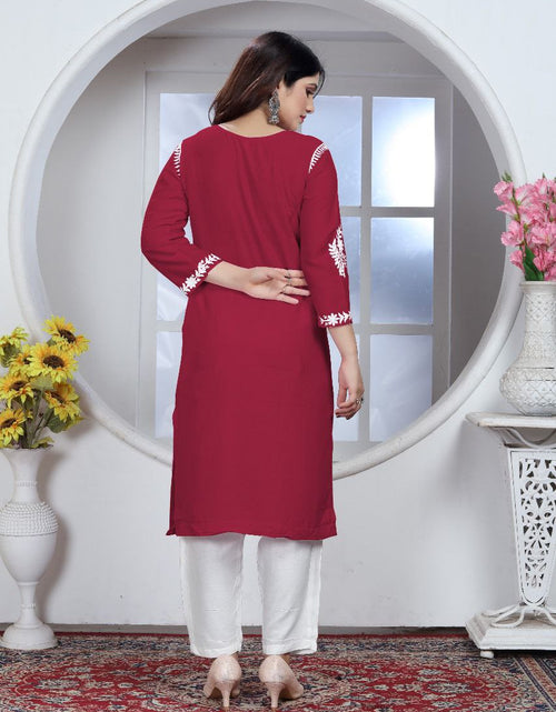 Load image into Gallery viewer, Women&#39;s Embroidery Maroon Lucknow Chikankari Kurta Pant Set mahezon
