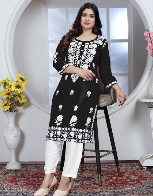 Load image into Gallery viewer, Women&#39;s Embroidery Black Lucknow Chikankari Kurta Pant Set mahezon
