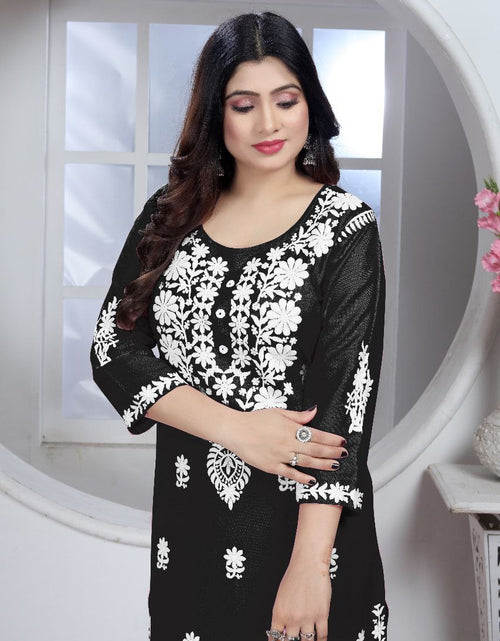 Load image into Gallery viewer, Women&#39;s Embroidery Black Lucknow Chikankari Kurta Pant Set mahezon
