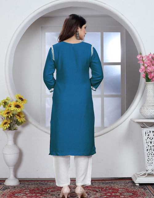 Load image into Gallery viewer, Women&#39;s Embroidery Blue Lucknow Chikankari Kurta Pant Set mahezon
