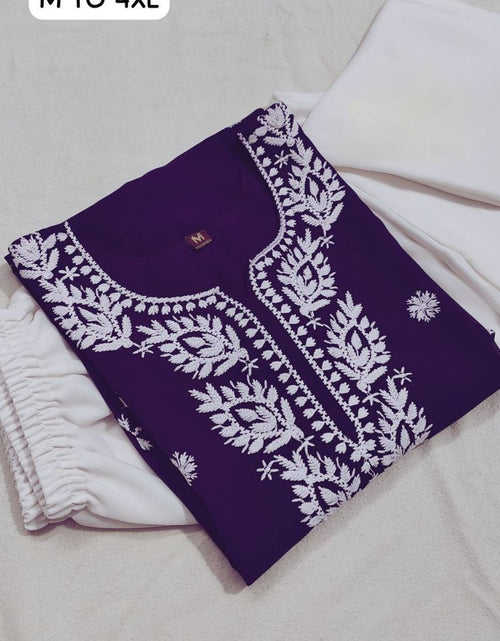 Load image into Gallery viewer, Women&#39;s Purple Georgette Lucknow Chikankari Kurta Palazzo Set mahezon
